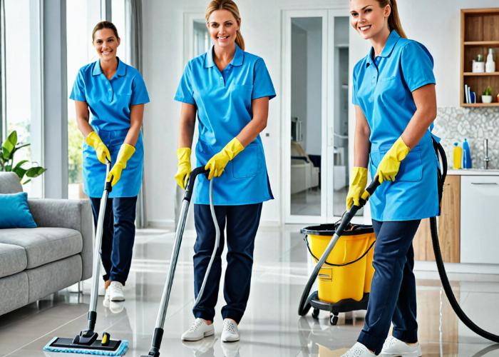 Professional cleaning team in action